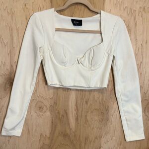 Nasty Gal Cream Long Sleeve Crop Top
